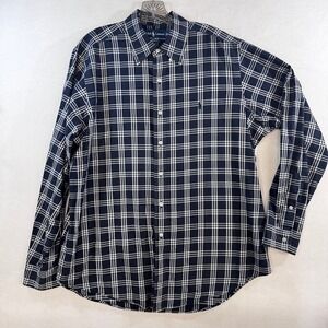 Polo Ralph Lauren Mens Classic Fit Navy Blue White Plaid Button Down Shirt XL